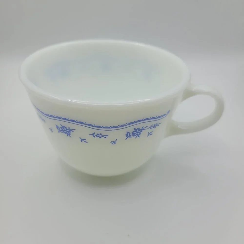 Pyrex Corelle‎ By Corning Blue Flower Teacup Saucer Set White Glass Coffee